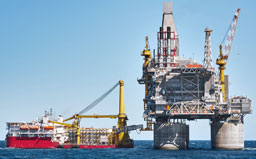 Oil rig and support vessel on offshore